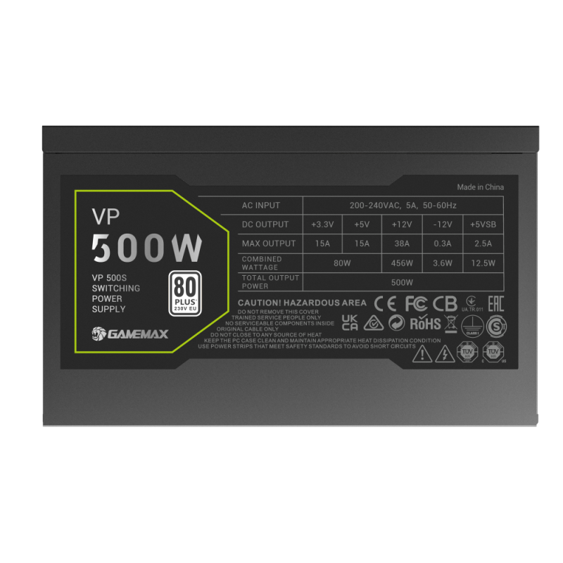 GameMax VP 500S 500 Watts Power Supply 80+ Bronze - Black GameMax VP 500S 500 Watts Power Supply 80+ Bronze - Black